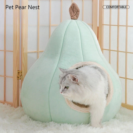 NONECN Pear Shaped Warm Cat Bed Semi Enclosed Pet House All Season