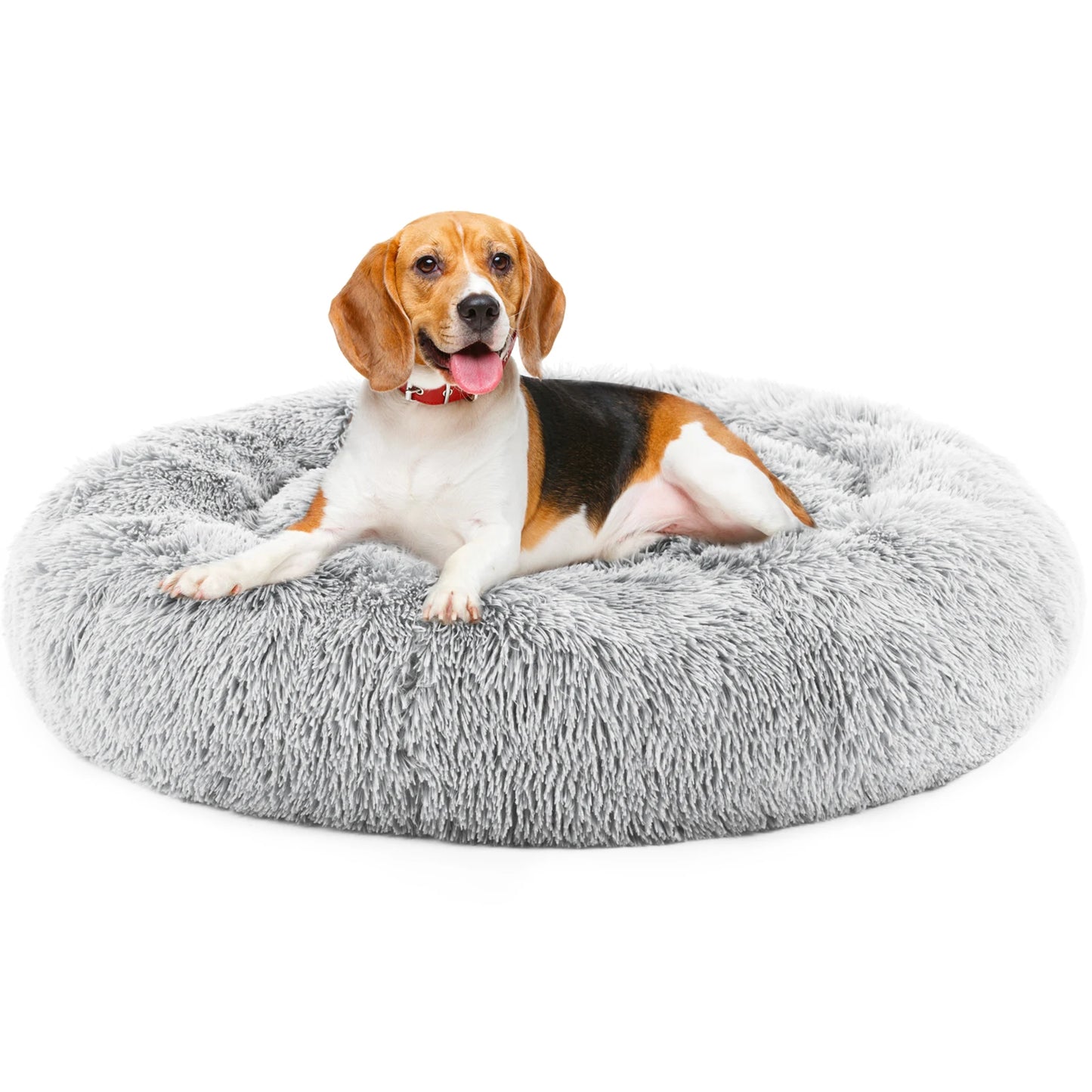 JHK Round Plush Faux Fur Calming Dog Bed, Washable