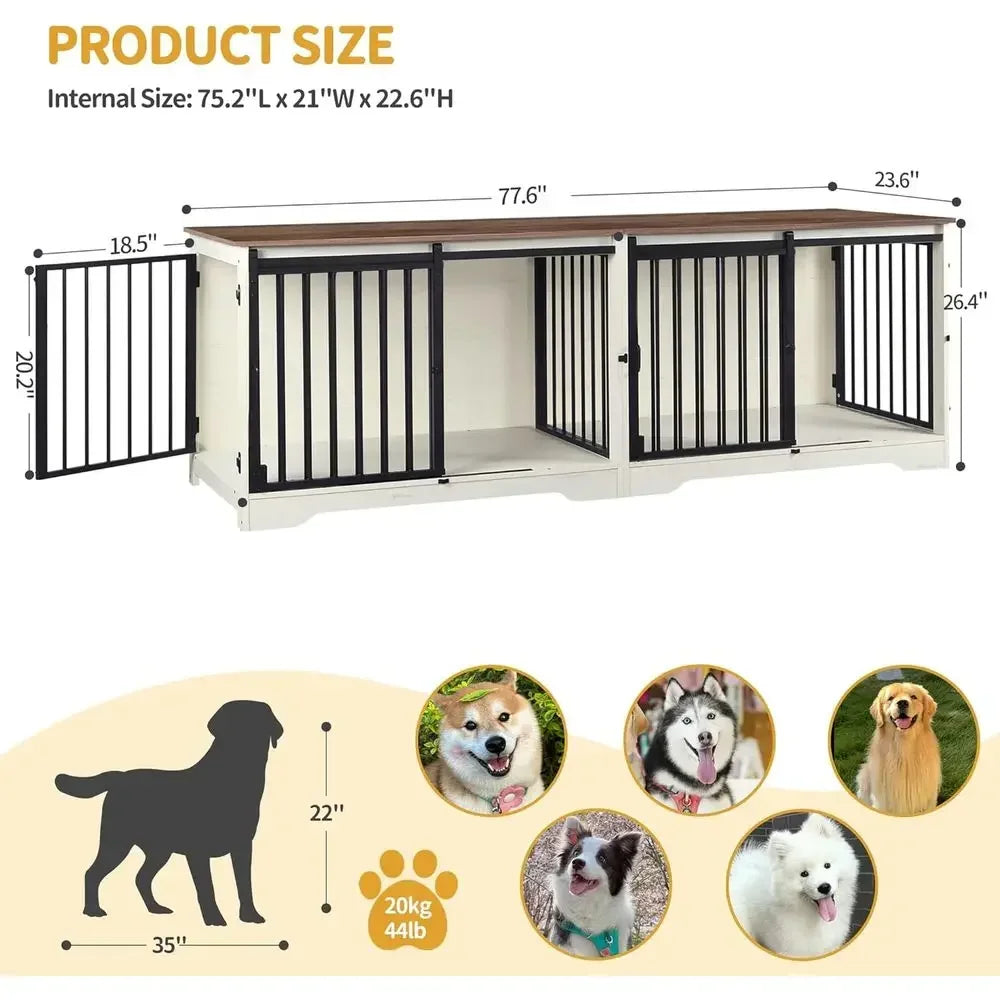 Double Dog Cage With Divider Barn Door Style Heavy Duty Wooden Kennel