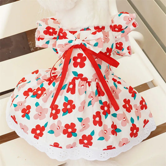 Floral Summer Dog Dress With Plaid Skirt