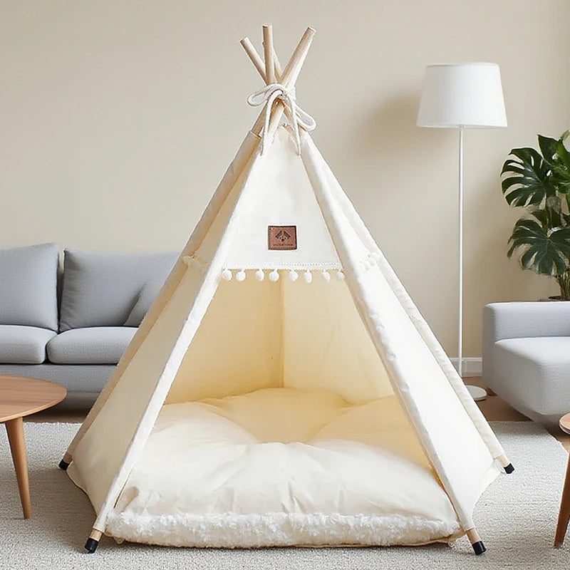 Cozy Dog Cat Teepee Pet Tent Bed With Plush Cushion