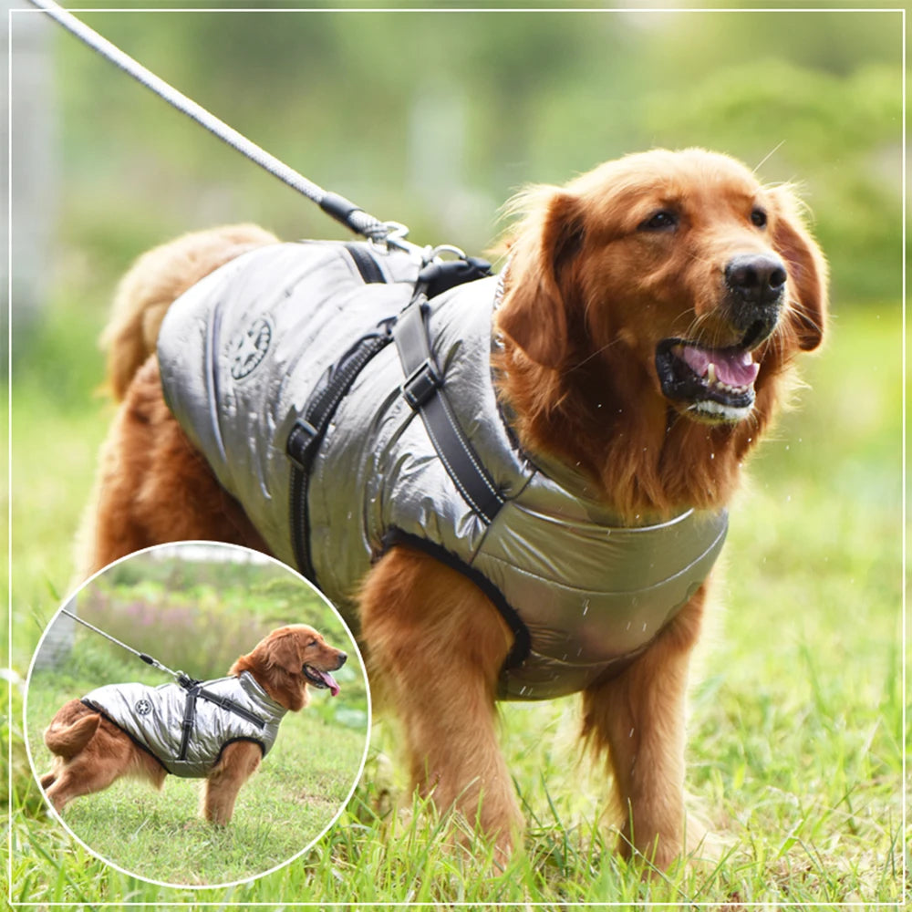 Winter Warm Dog Jacket With Harness Waterproof Coat For Large Breeds