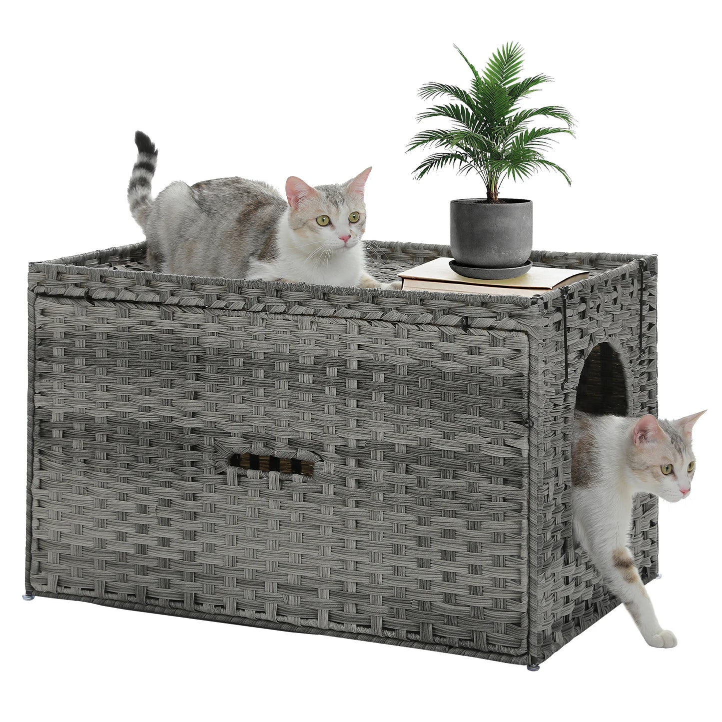 PEQULTICN Rattan Cat Litter Box Enclosure Taller Doorway FlipUp