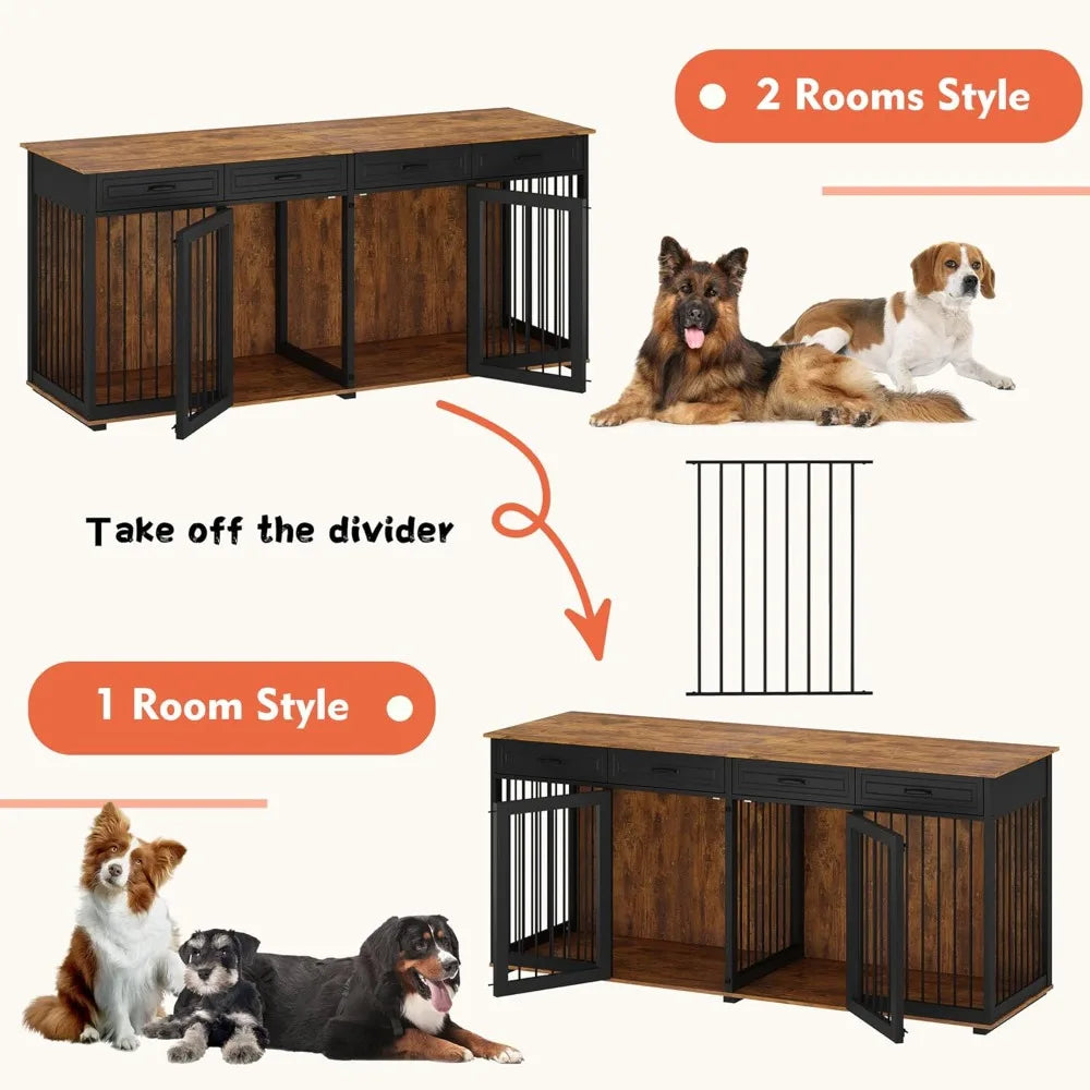 Heavy Duty Wooden Dog Crate With Drawers And Removable Divider