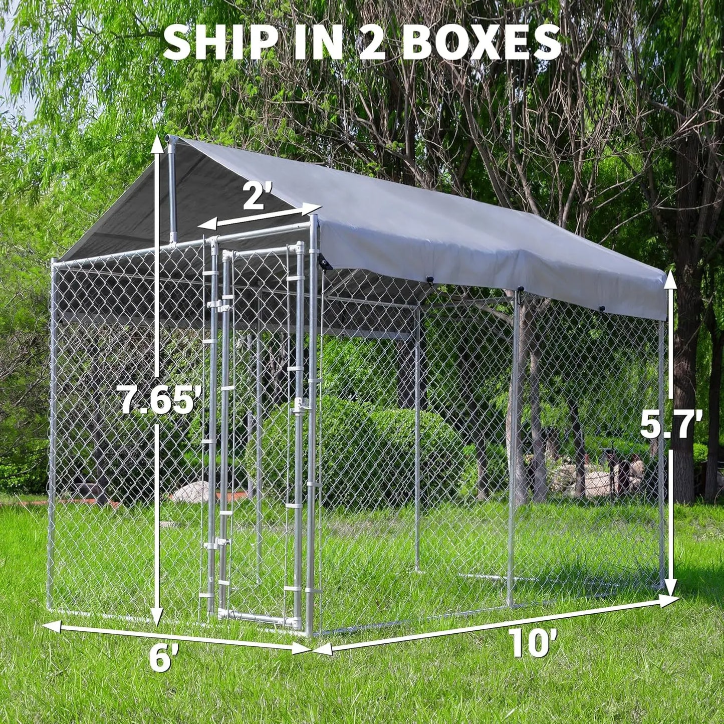 Galvanized Outdoor Dog Kennel With Roof And Locking Door