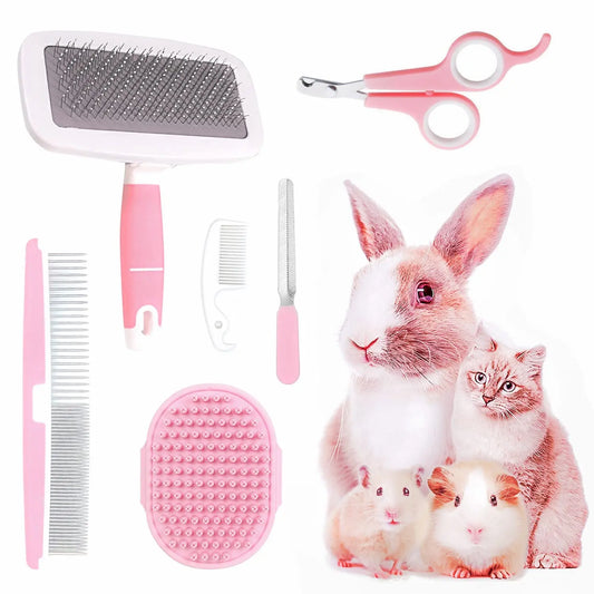 Pet Grooming Kit With Slicker Brush, Glove, Comb, Nail Clipper