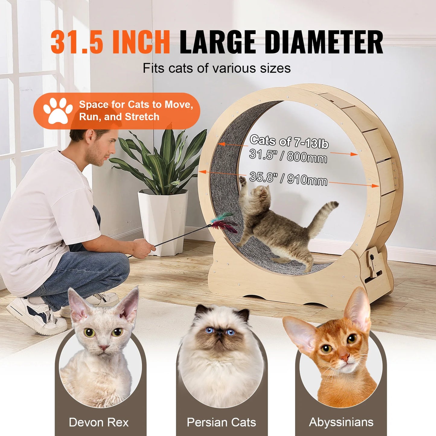 SucceBuy Wooden Cat Exercise Wheel For Indoor Running