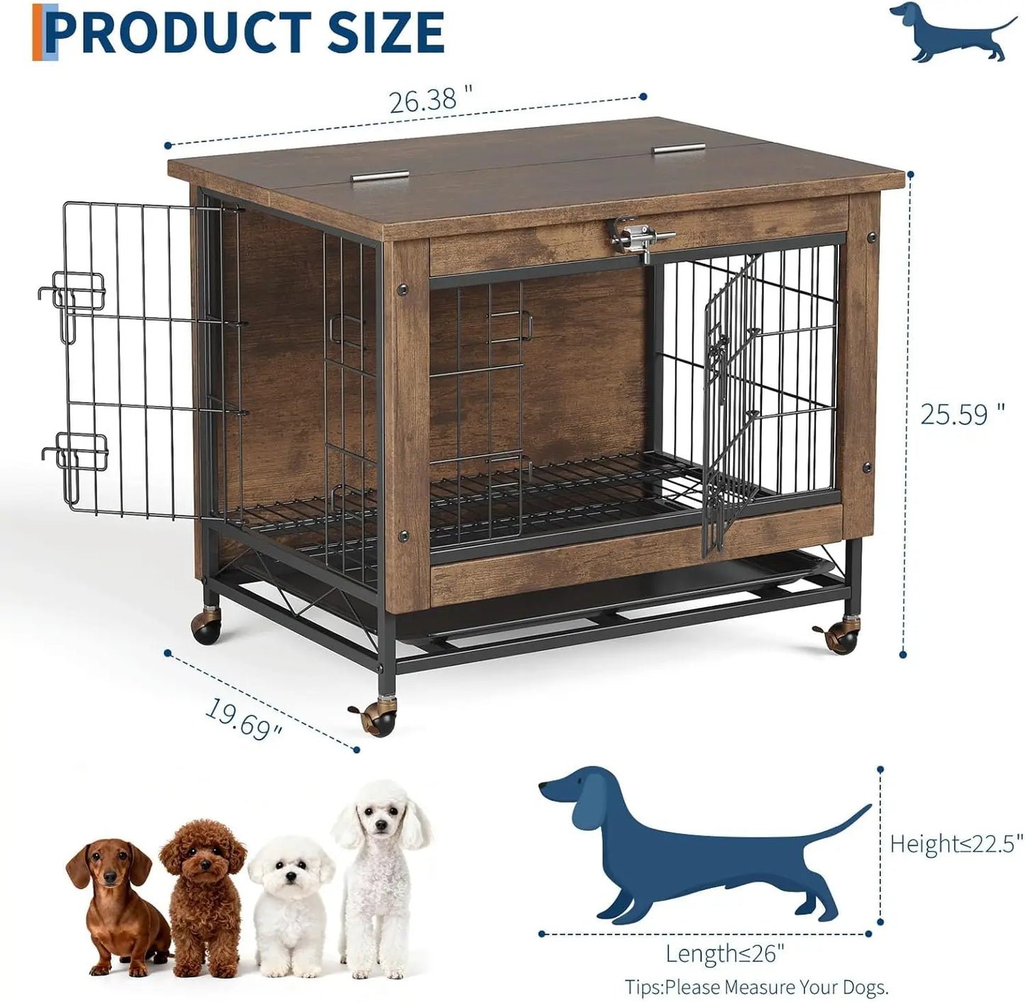 HiMISS Rustic Wood And Metal Dog Crate Furniture For Home