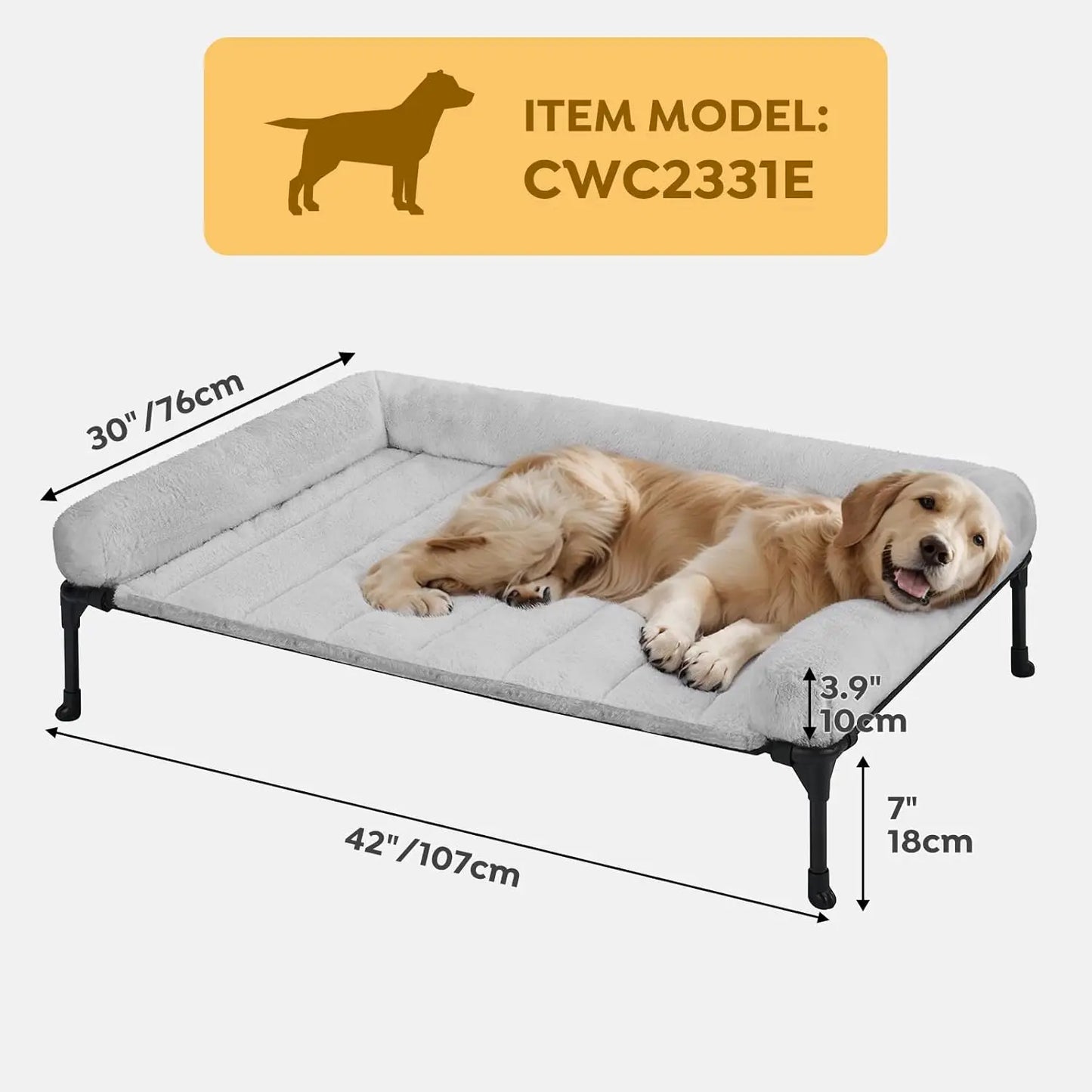 Elevated Orthopedic Dog Bed With Fluffy Bolster Non Slip Feet