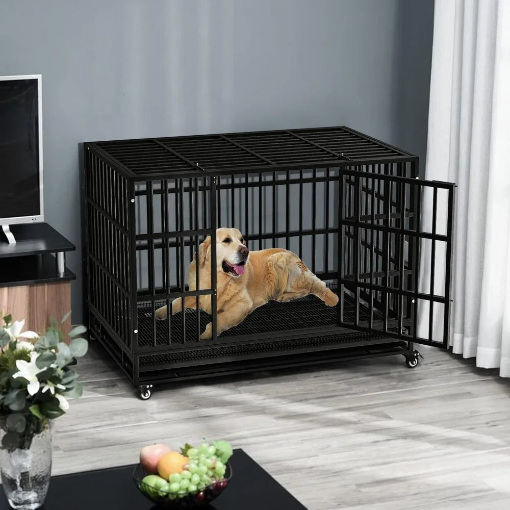 RBXC Heavy Duty Indestructible Dog Crate With Lockable Wheels