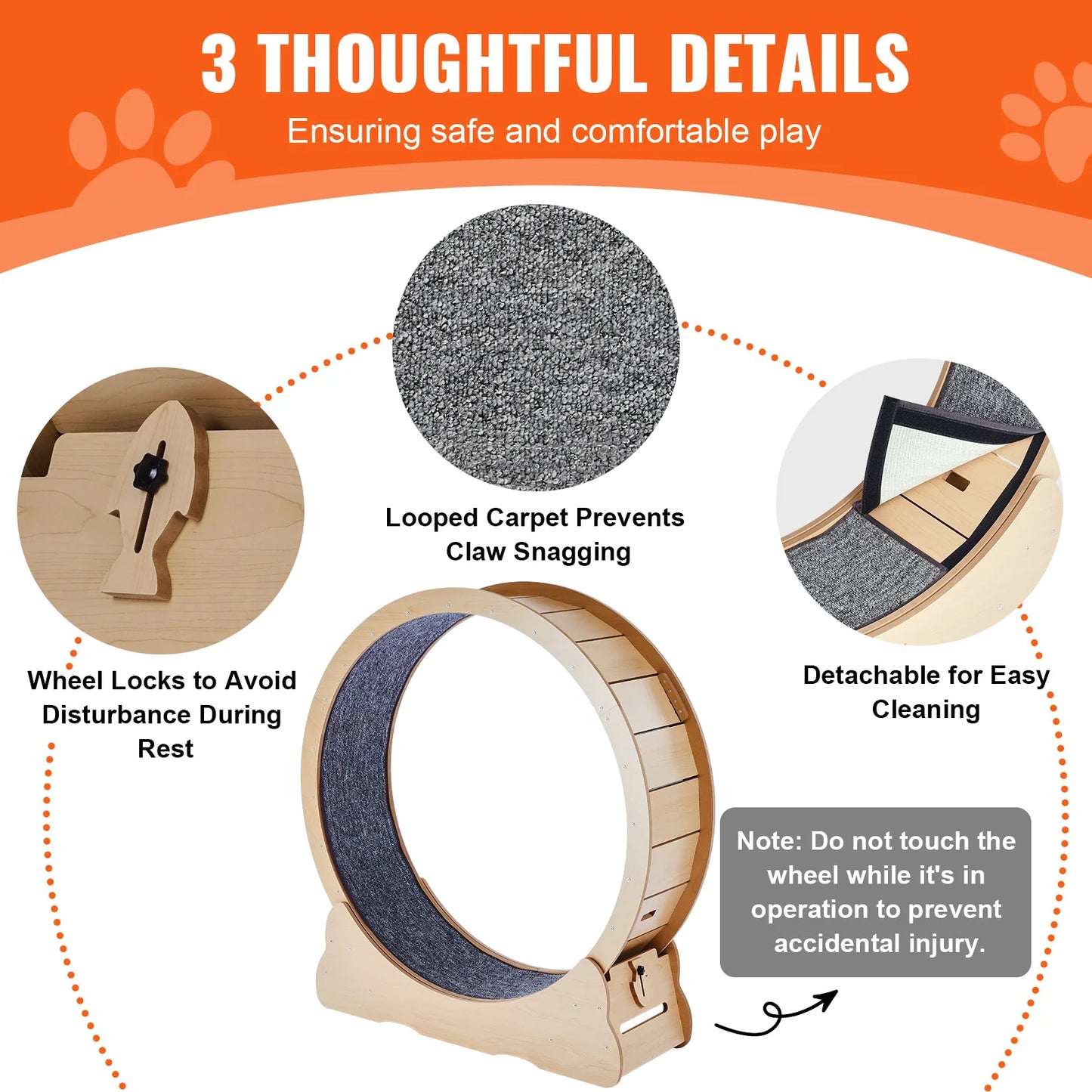 Wooden Cat Exercise Wheel For Indoor Cats Detachable Carpet Teaser