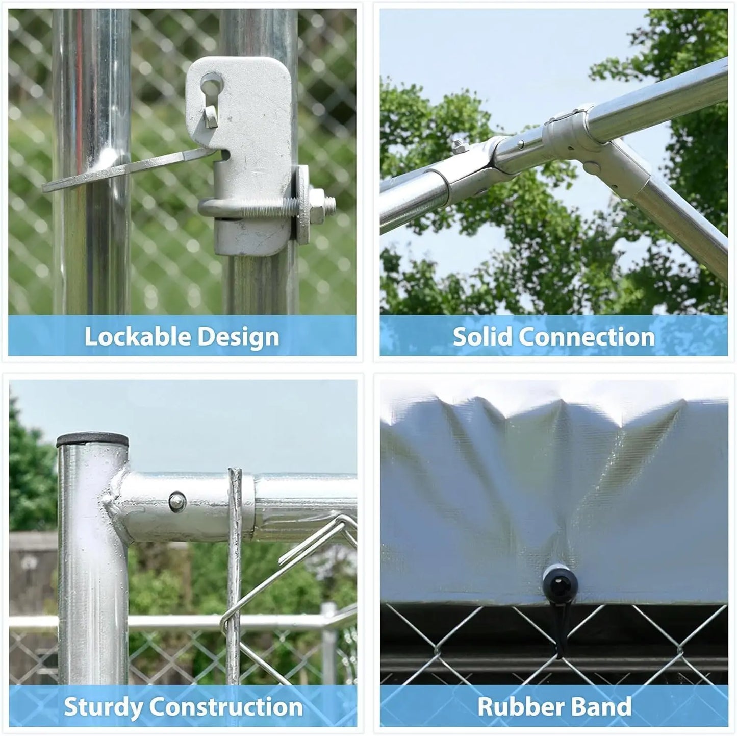 Outdoor Dog Kennel With Roof And Galvanized Chain Link Enclosure Lock