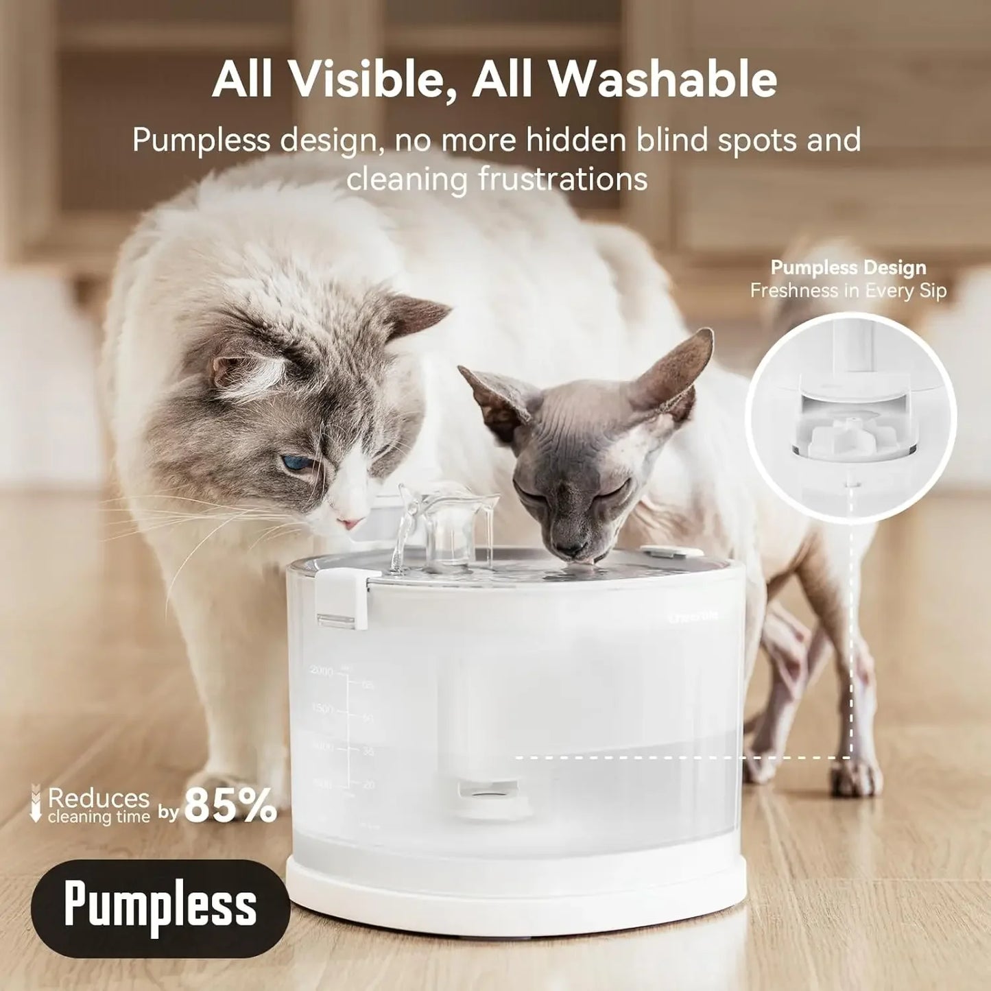 XMSJ Pumpless Cat Water Elfin Fountain Wireless Battery Powered