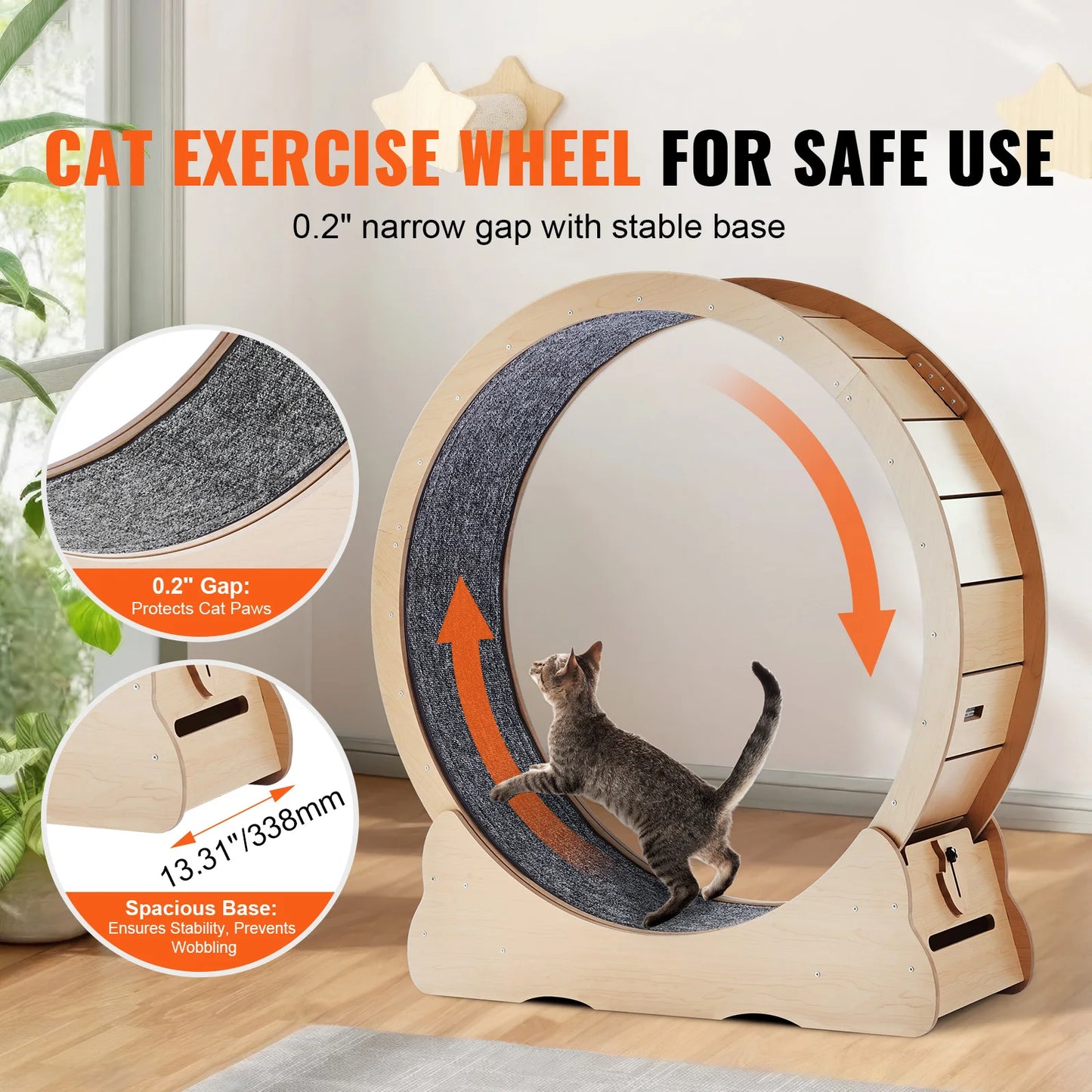 Wooden Cat Exercise Wheel For Indoor Cats Detachable Carpet Teaser