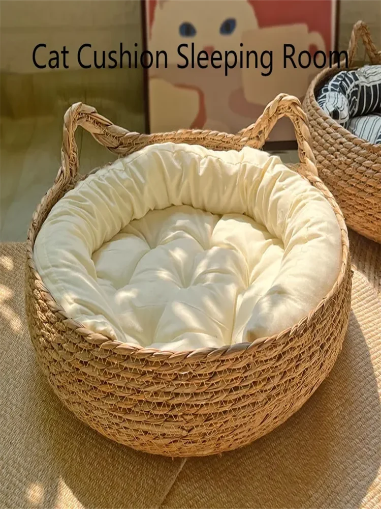 Lewencn Four Seasons Cat Nest Bed Handwoven Cotton Washable