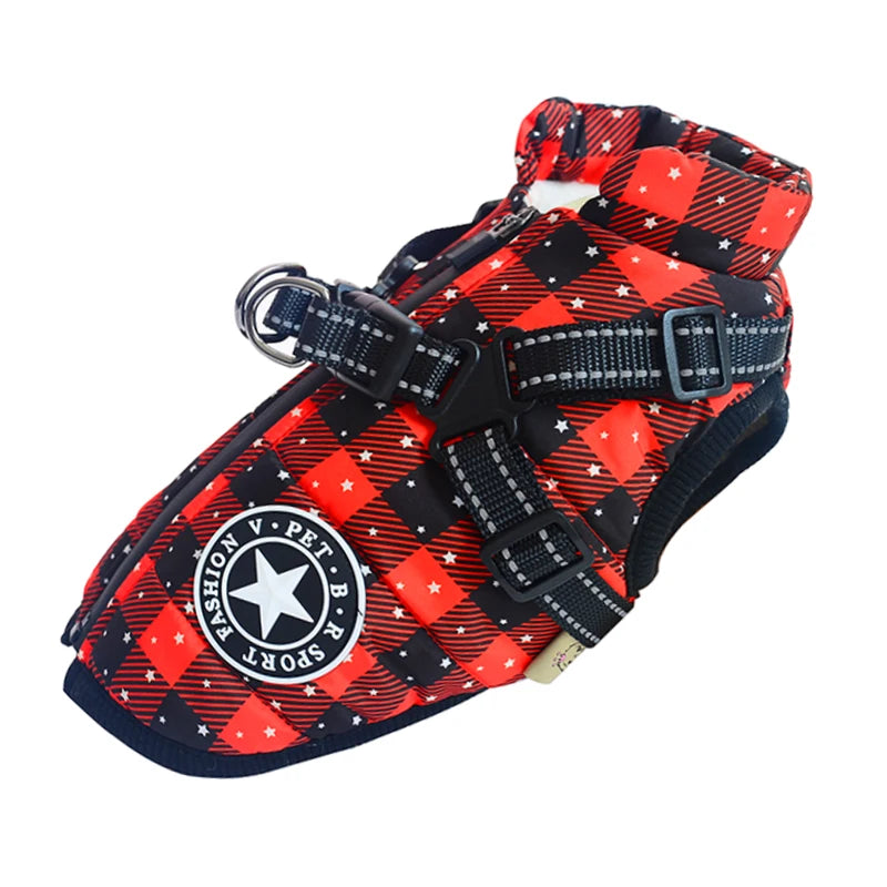 Winter Warm Dog Jacket With Harness Waterproof Coat For Large Breeds