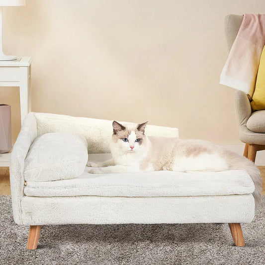 NONECN Elevated Pet Bed With Solid Wood Legs Plush Cushion
