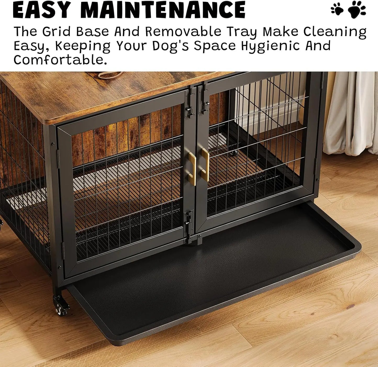 HiMISS Heavy Duty Wooden Dog Crate Furniture Indoor Kennel with Wheels