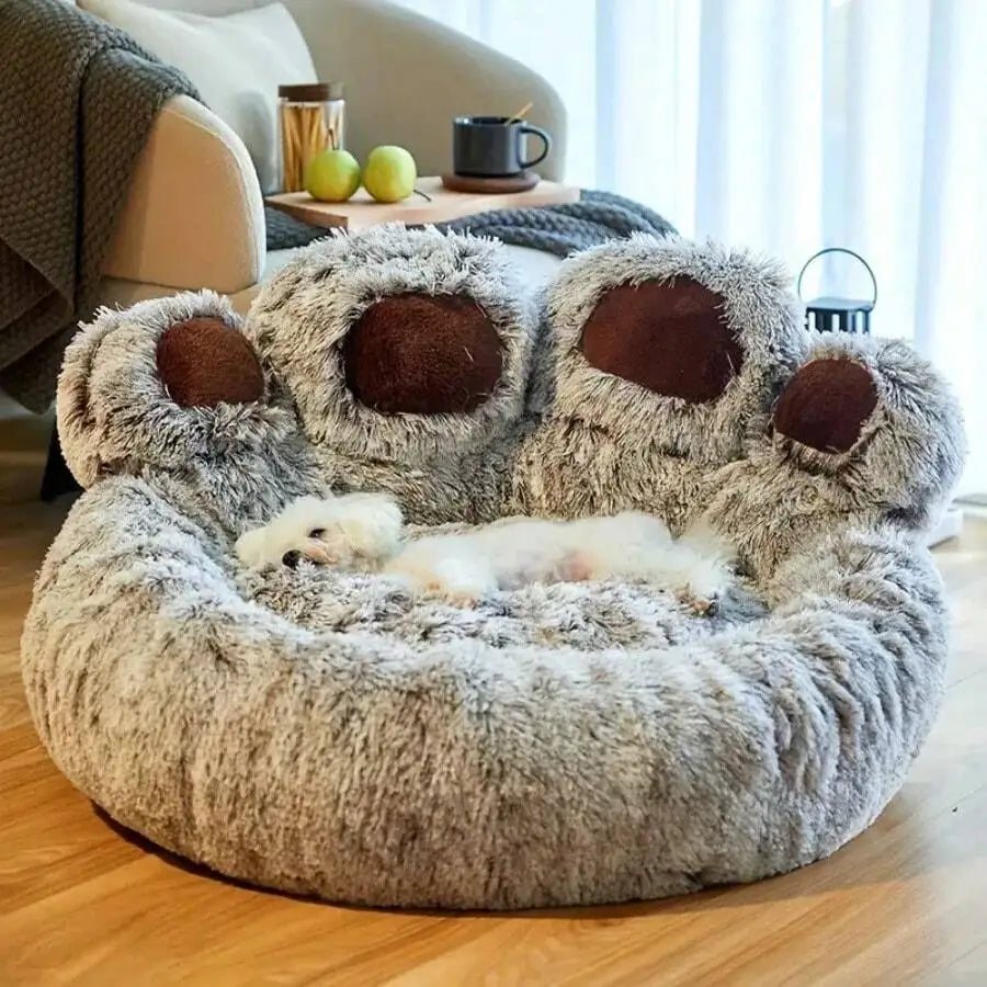 Bear-Paw Themed Winter Pet Bed For Dogs And Cats Cozy