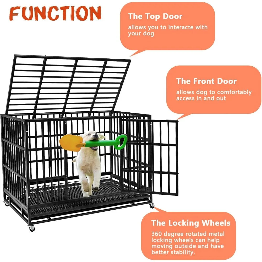 RBXC Heavy Duty Indestructible Dog Crate With Lockable Wheels