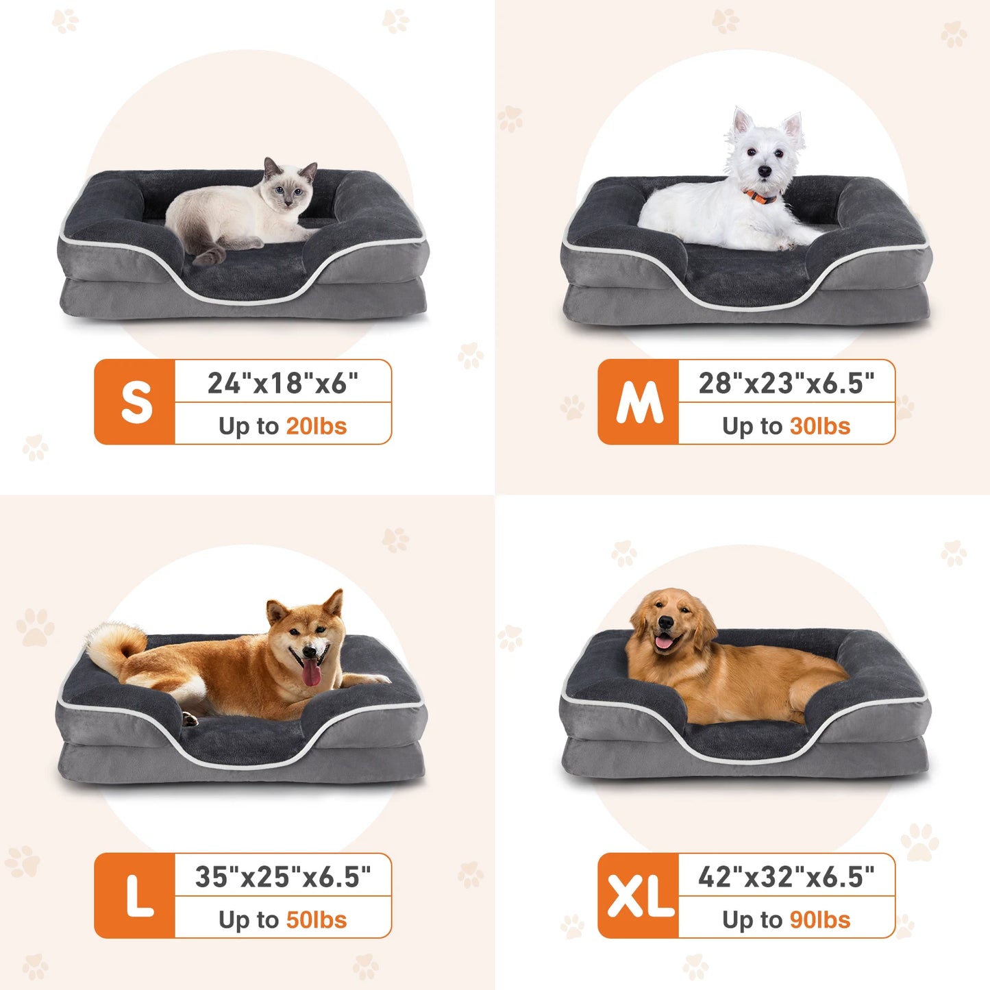 JHK Orthopedic Dog Bed With Memory Foam And Removable Cover