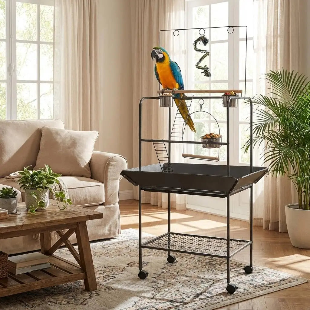 HiMISSCN Parrot Playground Stand With Wheels For Indoor Outdoor Birds