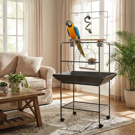 HiMISSCN Parrot Playground Stand With Wheels For Indoor Outdoor Birds