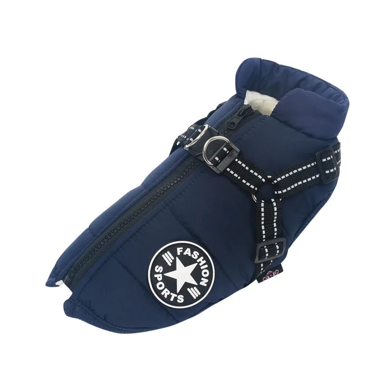 Winter Warm Dog Jacket With Harness Waterproof Coat For Large Breeds