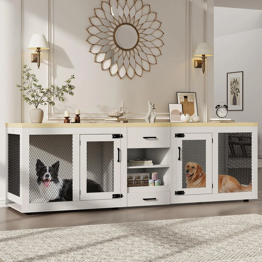 HiMISS 91 Inch Double Dog Crate TV Stand With Storage