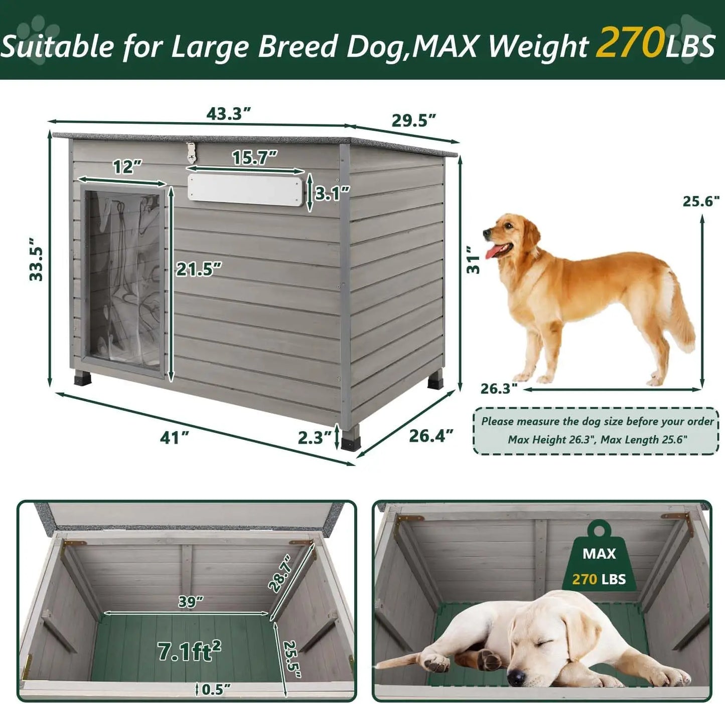 PetsCosset Wooden Dog House Outdoor Kennel For Large Dogs
