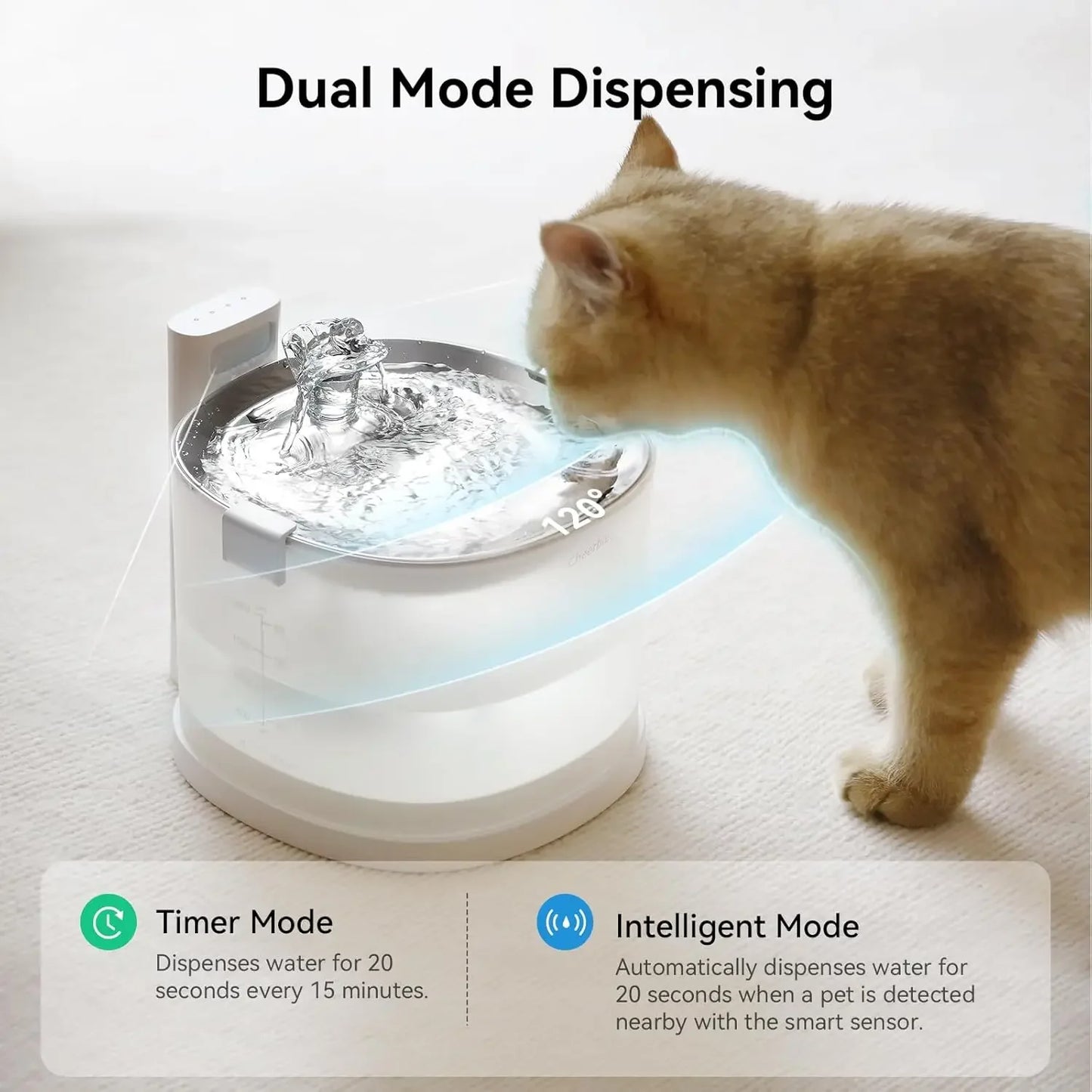 XMSJ Pumpless Cat Water Elfin Fountain Wireless Battery Powered