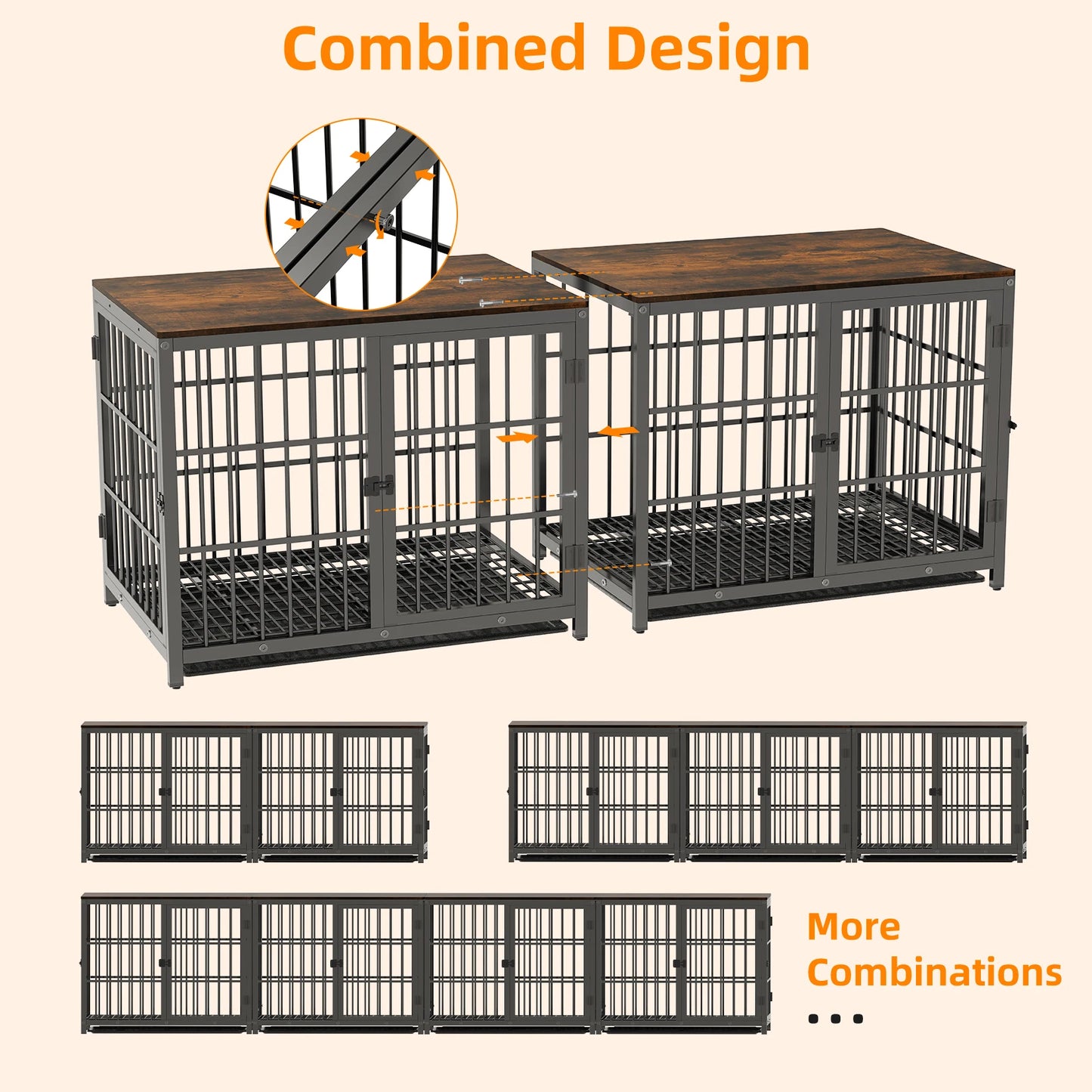 BORWART Elevated Wooden Dog Crate End Table Kennel with Tray