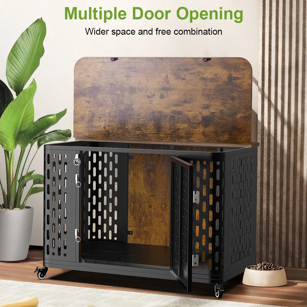 ONBRILL Dog Crate Pet Furniture Kennel With Cushion And Wheels