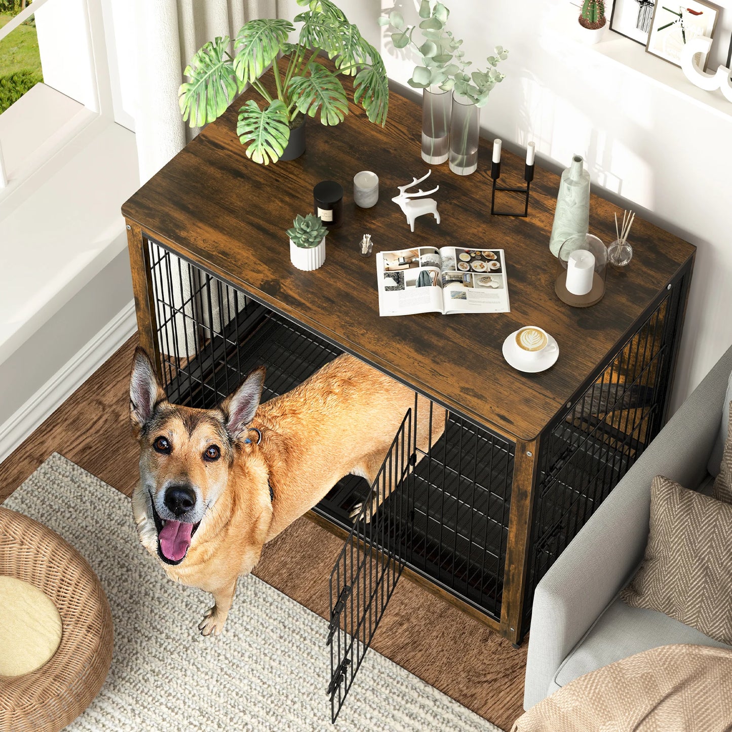 BINGOPAW Pet Cage Kennel End Table With Removable Tray