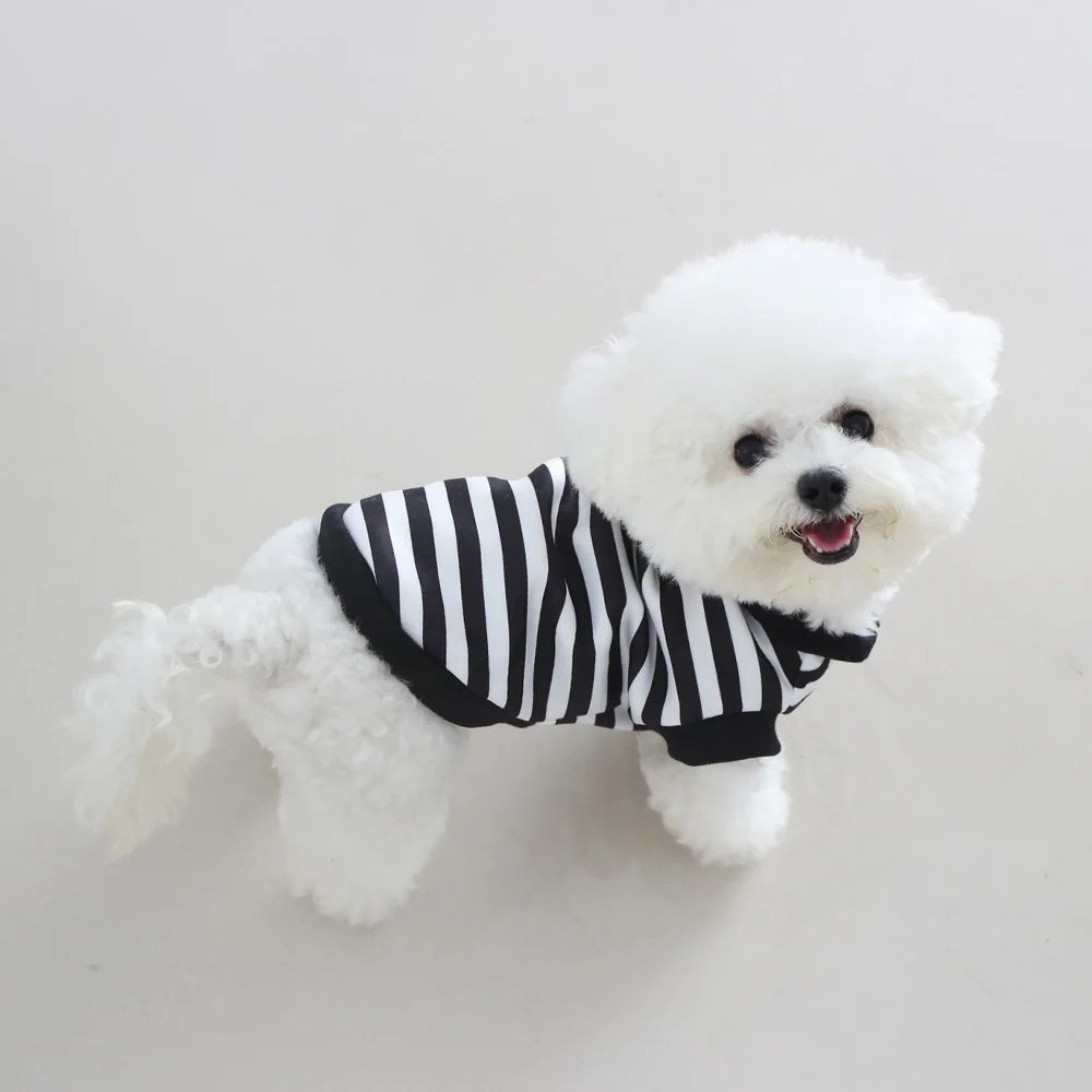 Autumn Winter Velvet Striped Dog And Cat Cardigan With Drawstring