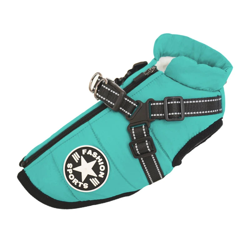 Winter Warm Dog Jacket With Harness Waterproof Coat For Large Breeds