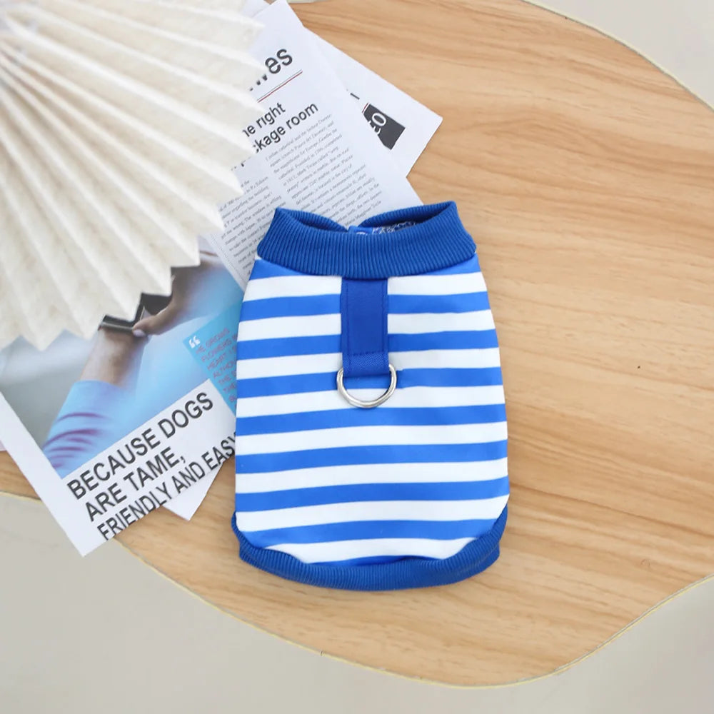 Autumn Winter Velvet Striped Dog And Cat Cardigan With Drawstring
