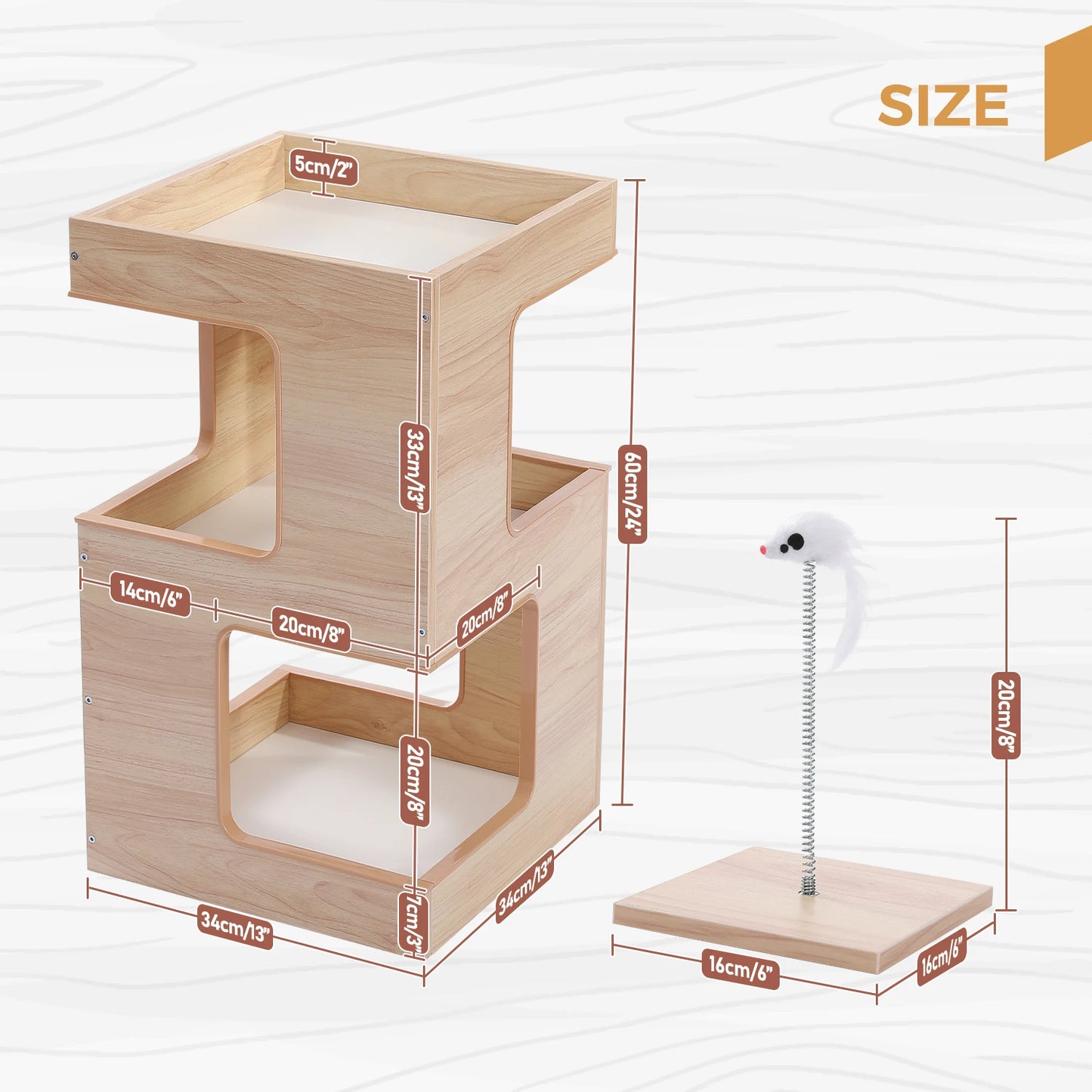 PAWZ Road Wood Cat Condo Tree Tower With Scratching Pad