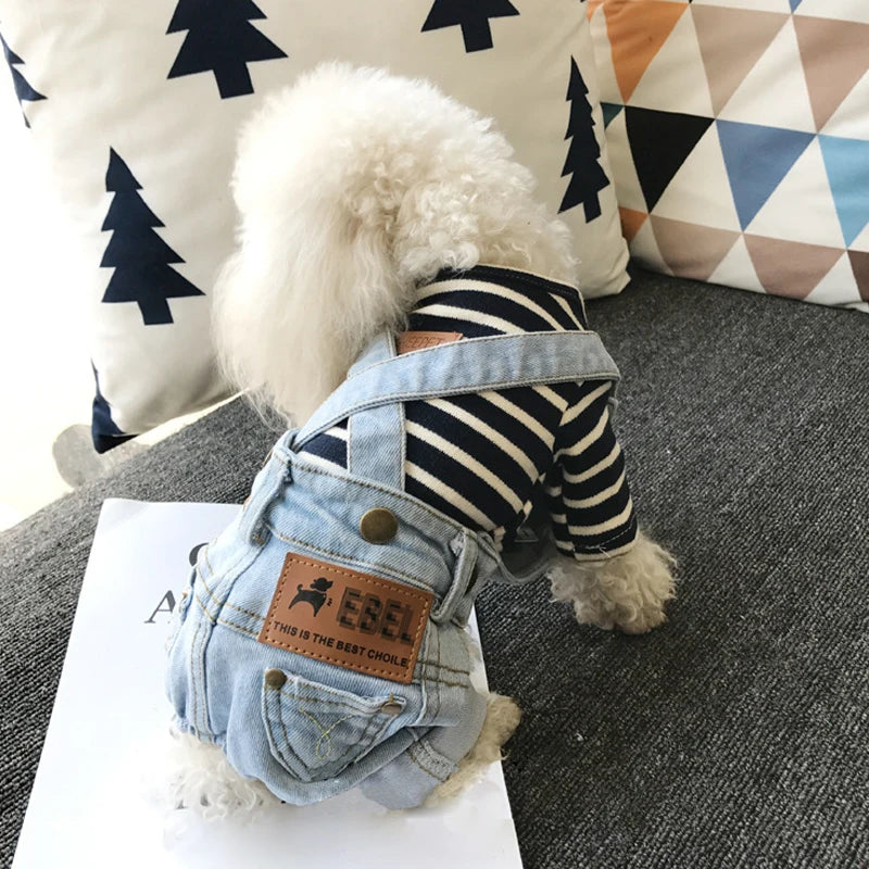 Denim Dog Overalls For Pets Cowboy Vest Costume Set