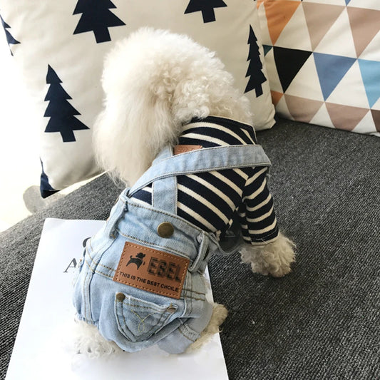Denim Dog Overalls For Pets Cowboy Vest Costume Set