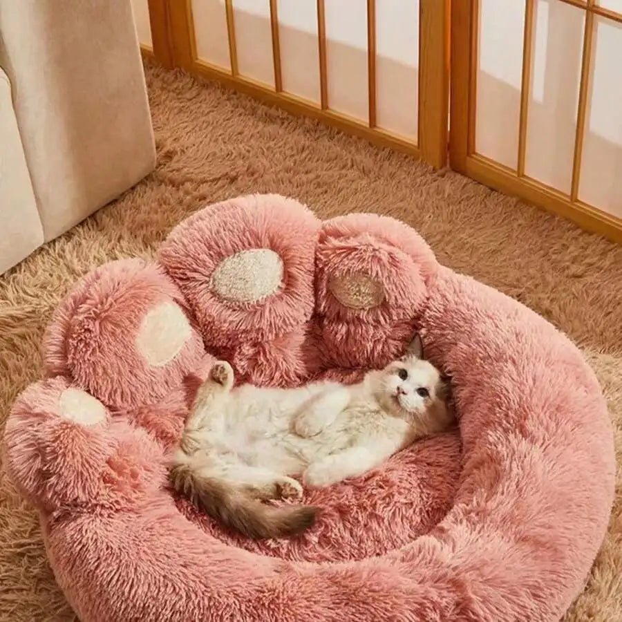 Bear-Paw Themed Winter Pet Bed For Dogs And Cats Cozy