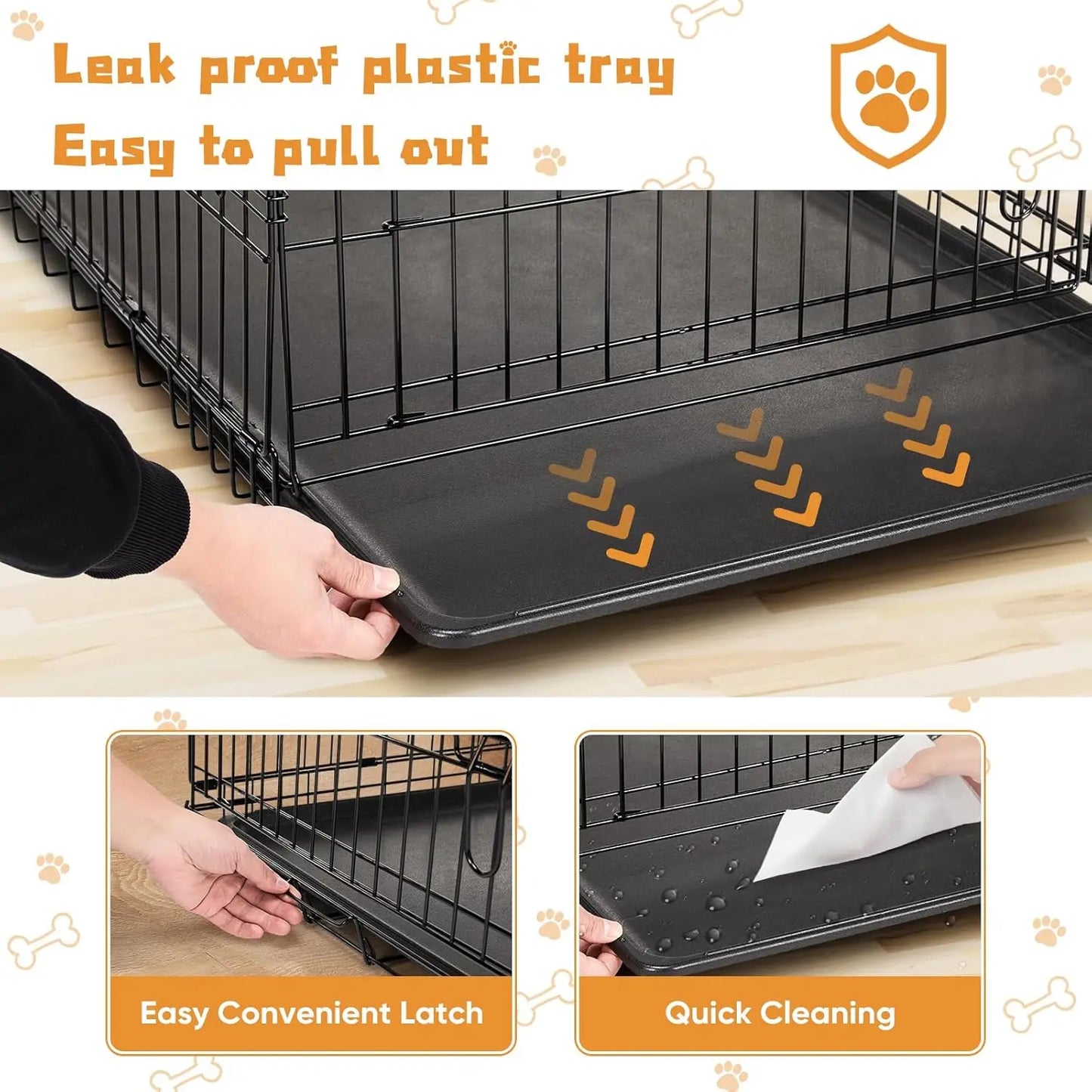 Double Door Dog Cage With Leak-Proof Tray For Indoor Outdoor