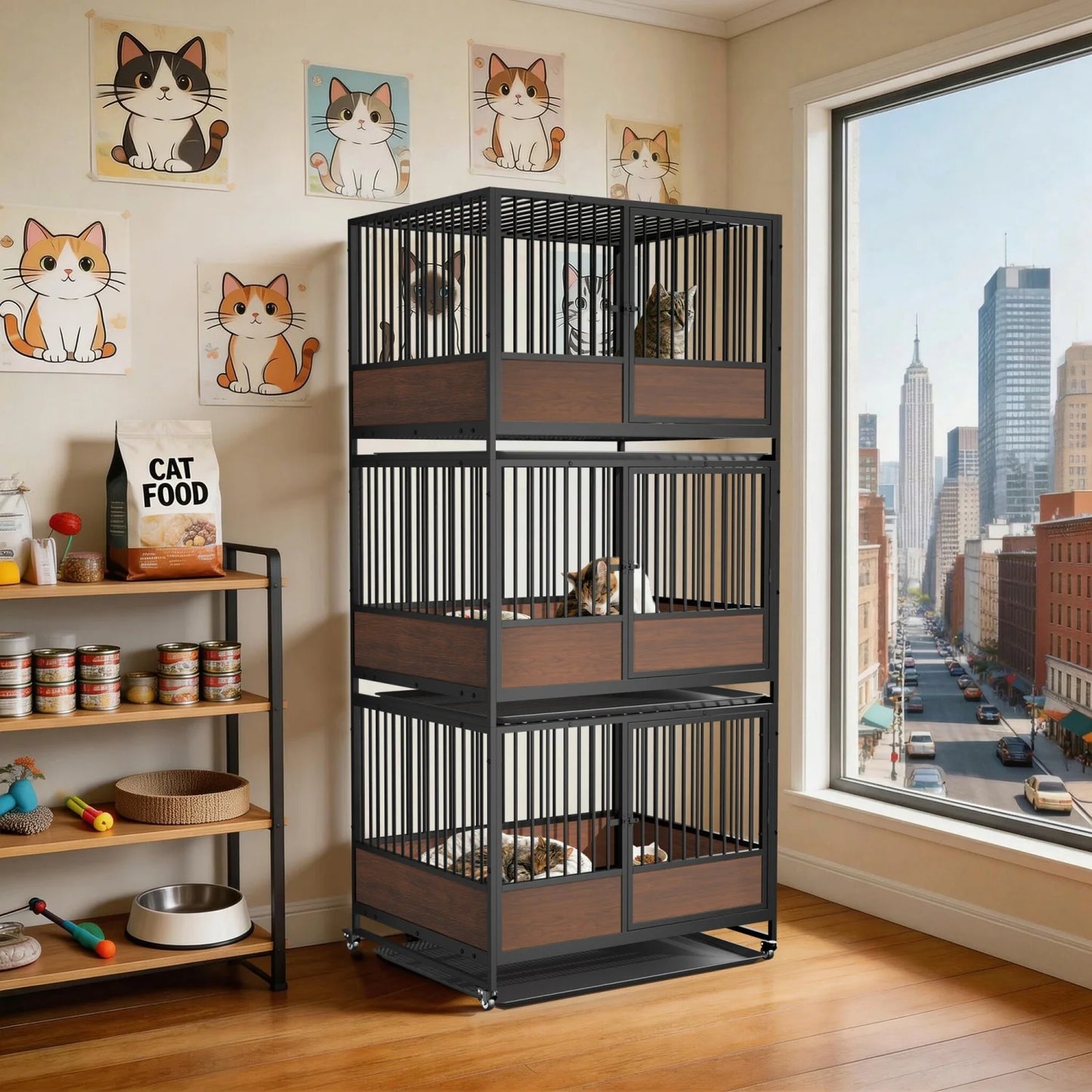 BINGOPAW Heavy Duty Rolling Dog Crate Cage 2 In 1