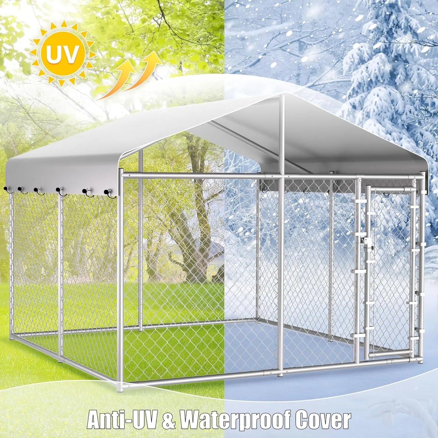 Outdoor Dog Kennel With Roof And Galvanized Chain Link Enclosure Lock