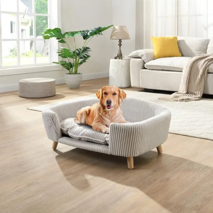 NONECN Elevated Dog Bed Frame With Corduroy Fabric And Foam