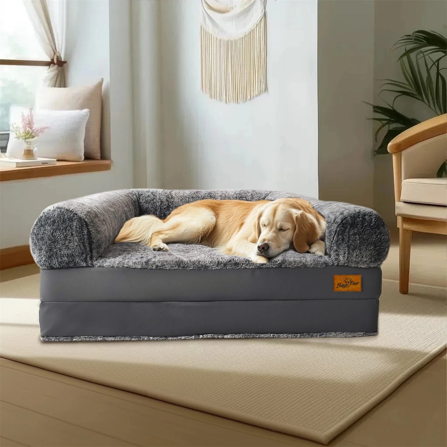 BINGOPAWC Orthopedic Dog Bed Plush Calming Sleep With Cover