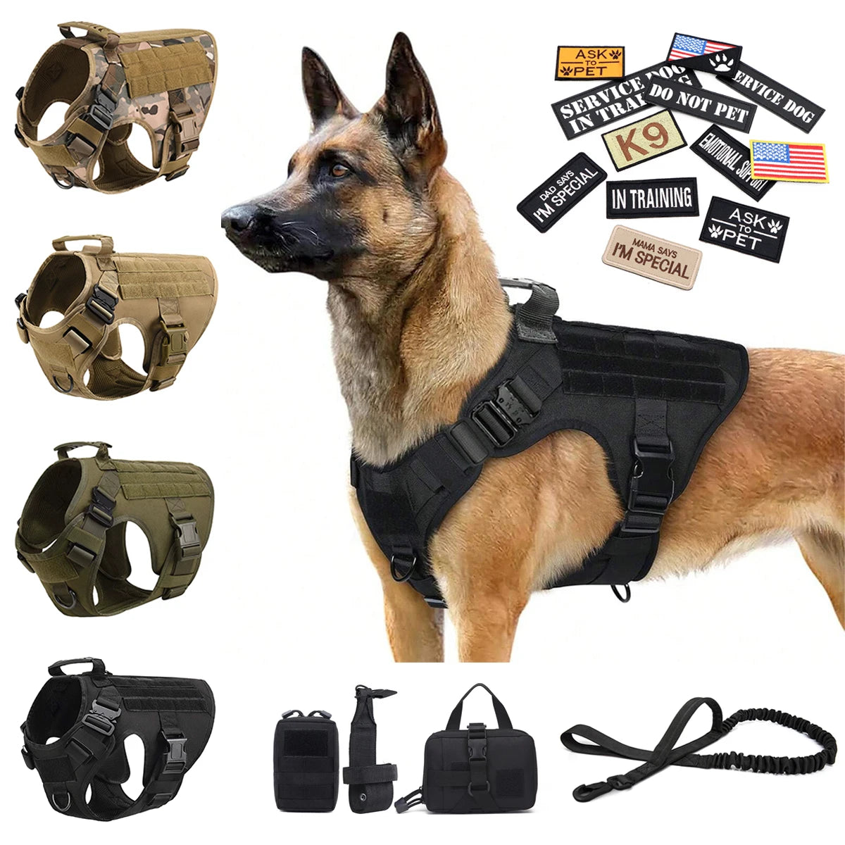 Petravel Military Dog Harness Vest Set For Malinois