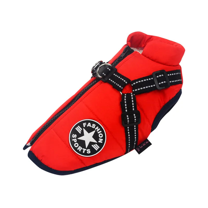Winter Warm Dog Jacket With Harness Waterproof Coat For Large Breeds