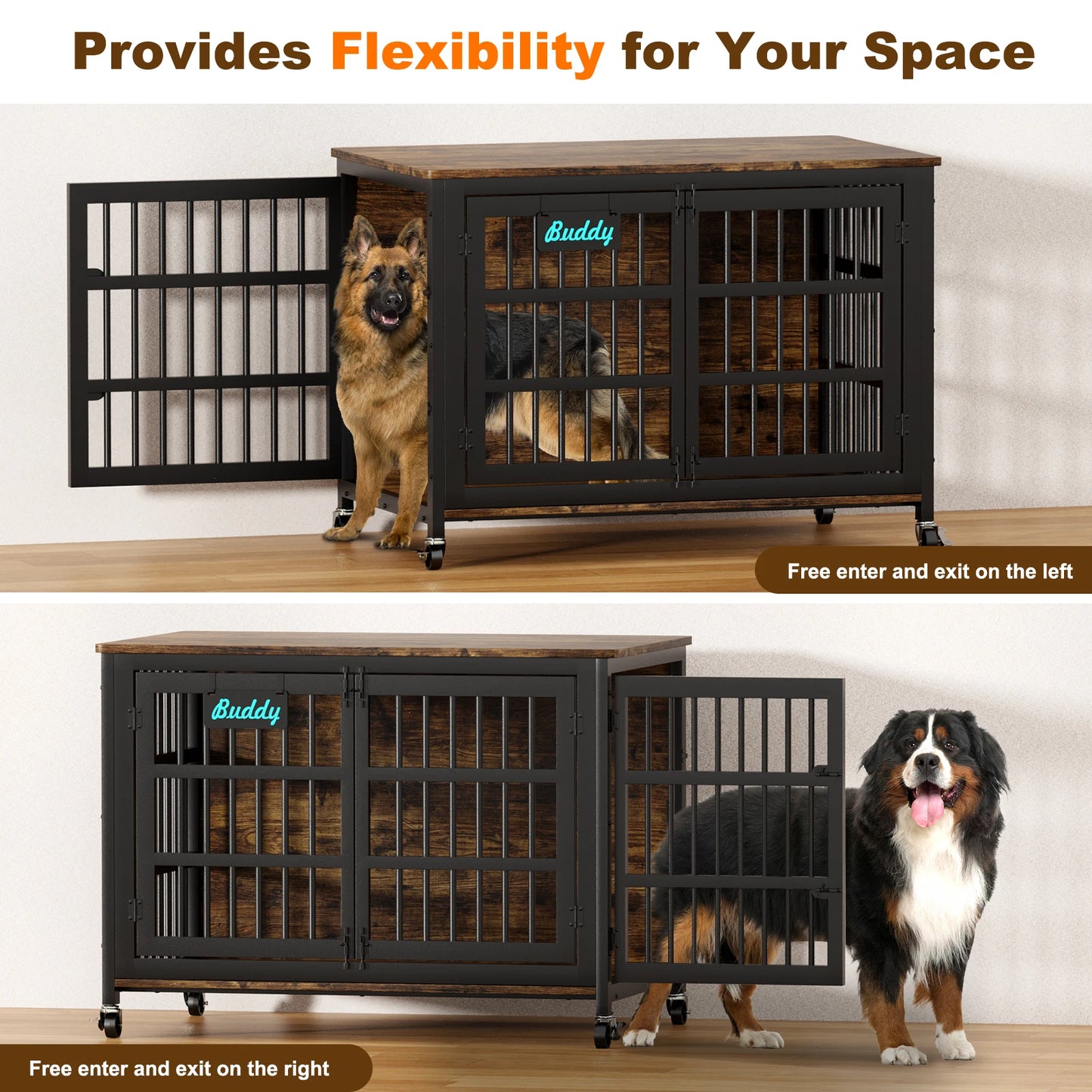 Heavy Duty Dog Crate Furniture With Casters Bedside Stand