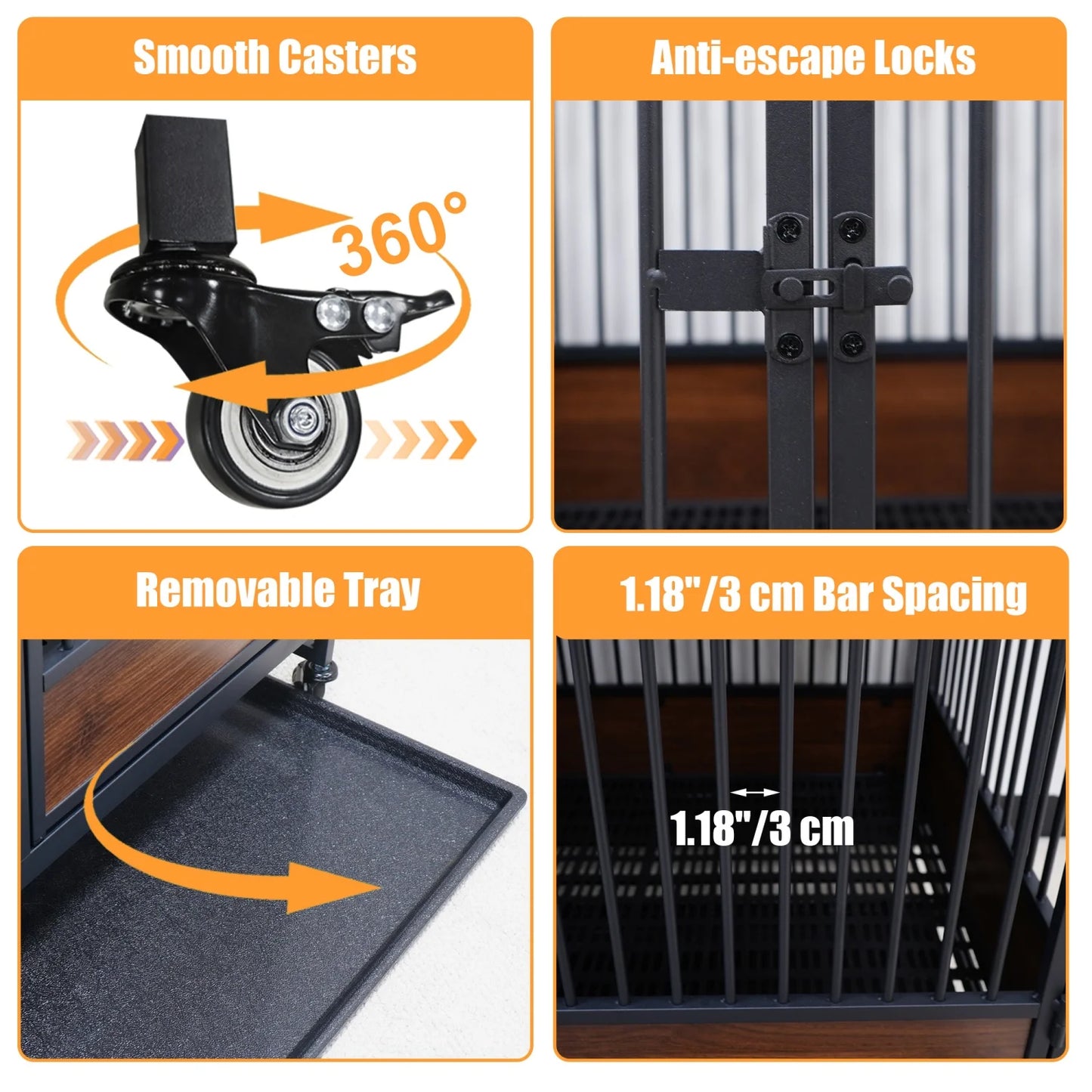 BINGOPAW Heavy Duty Rolling Dog Crate Cage 2 In 1